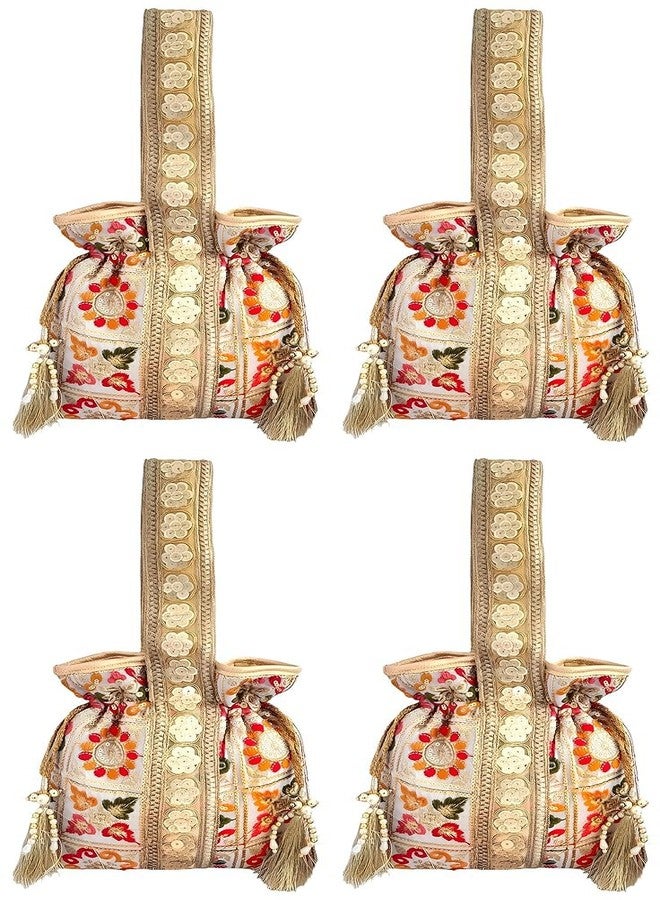 DUCHESS Embellished Silk Potli Bag for Women and Girls (Pack of 4)